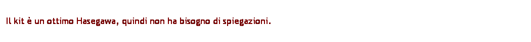 Casella di testo: Il kit  un ottimo Hasegawa, quindi non ha bisogno di spiegazioni.
