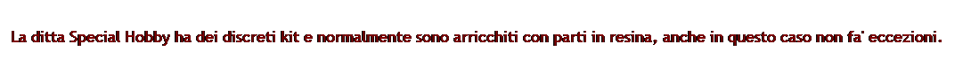 Casella di testo: La ditta Special Hobby ha dei discreti kit e normalmente sono arricchiti con parti in resina, anche in questo caso non fa' eccezioni.
